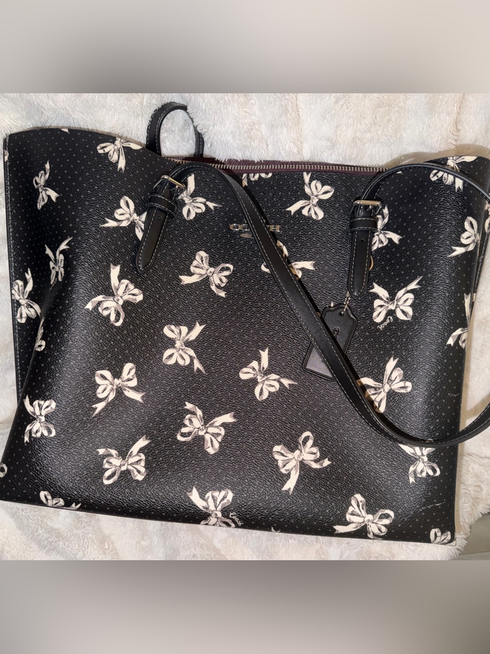 Coach Black Tote with White Bow Print
